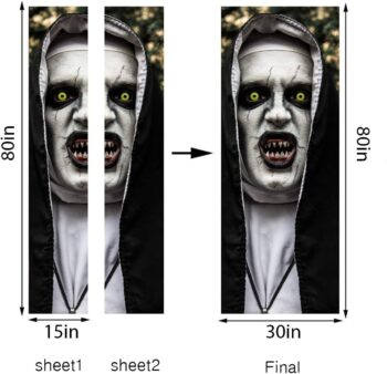 Anphsin Halloween 3D Nun Door Stickers, 30 x 80 Inches Scary Ghost Nun Lifelike Door Wallpaper Sticker for Halloween Decoration, Party Decors