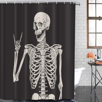 ArtSocket 4 Pcs Shower Curtain Set Skeleton Rock Skull Horror Retro Black Creative with Non-Slip Rugs Toilet Lid Cover and Bath Mat Bathroom Decor Set 72" x 72"