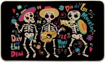 Artoid Mode Dia De Los Muertos Sugar Skull Decorative Doormat Black, Seasonal Fall Day of The Dead in Mexico Halloween Holiday Low-Profile Floor Mat Switch Mat for Indoor Outdoor 17 x 29 Inch