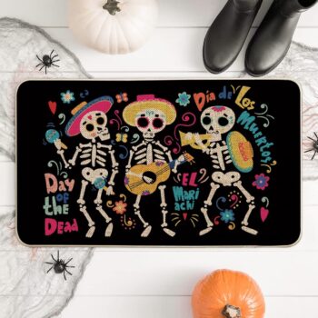 Artoid Mode Dia De Los Muertos Sugar Skull Decorative Doormat Black, Seasonal Fall Day of The Dead in Mexico Halloween Holiday Low-Profile Floor Mat Switch Mat for Indoor Outdoor 17 x 29 Inch