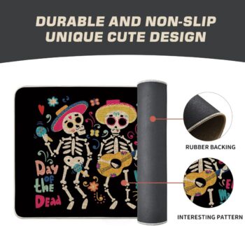 Artoid Mode Dia De Los Muertos Sugar Skull Decorative Doormat Black, Seasonal Fall Day of The Dead in Mexico Halloween Holiday Low-Profile Floor Mat Switch Mat for Indoor Outdoor 17 x 29 Inch