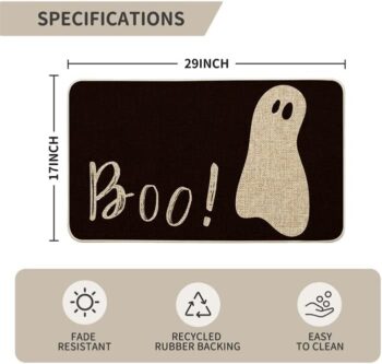 Artoid Mode Ghost Boo Decorative Doormat, Seasonal Fall Halloween Holiday Low-Profile Floor Mat Switch Mat for Indoor Outdoor 17 x 29 Inch