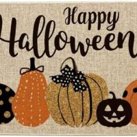 Artoid Mode Happy Halloween Pumpkins Decorative Doormat, Seasonal Fall Halloween Party Low-Profile Floor Mat Switch Mat for Indoor Outdoor 17 x 29 Inch