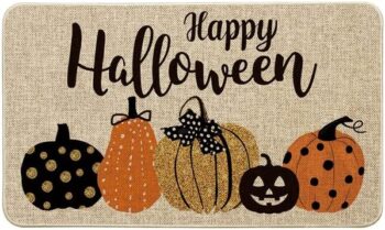 Artoid Mode Happy Halloween Pumpkins Decorative Doormat, Seasonal Fall Halloween Party Low-Profile Floor Mat Switch Mat for Indoor Outdoor 17 x 29 Inch