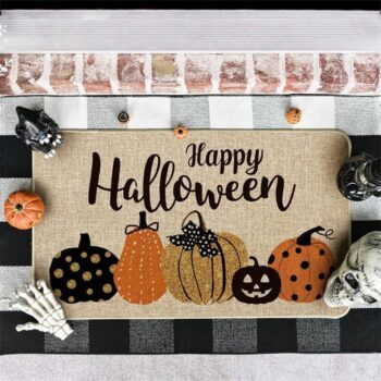 Artoid Mode Happy Halloween Pumpkins Decorative Doormat, Seasonal Fall Halloween Party Low-Profile Floor Mat Switch Mat for Indoor Outdoor 17 x 29 Inch