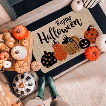 Artoid Mode Happy Halloween Pumpkins Decorative Doormat, Seasonal Fall Halloween Party Low-Profile Floor Mat Switch Mat for Indoor Outdoor 17 x 29 Inch