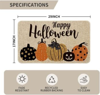 Artoid Mode Happy Halloween Pumpkins Decorative Doormat, Seasonal Fall Halloween Party Low-Profile Floor Mat Switch Mat for Indoor Outdoor 17 x 29 Inch