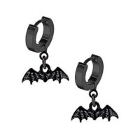 Black Bat Dangle Huggie Hoop Earrings - 20 Gauge