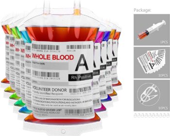 Blood Bags for Drinks, WYNK 10 IV Bags for Halloween Party Decoration, Reusable Drink Pouch for Live Blood of Theme Parties, Masquerade,Vampire,Zombie,Nurse Graduation Party Props