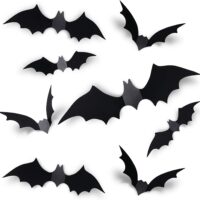 Coogam 60PCS Halloween Bats Decoration, 4 Different Sizes Realistic PVC Black 3D Scary Bat Sticker for Home Decor DIY Wall Decal Bathroom Indoor Hallowmas Party Supplies