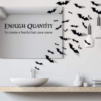 Coogam 60PCS Halloween Bats Decoration, 4 Different Sizes Realistic PVC Black 3D Scary Bat Sticker for Home Decor DIY Wall Decal Bathroom Indoor Hallowmas Party Supplies