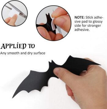 Coogam 60PCS Halloween Bats Decoration, 4 Different Sizes Realistic PVC Black 3D Scary Bat Sticker for Home Decor DIY Wall Decal Bathroom Indoor Hallowmas Party Supplies