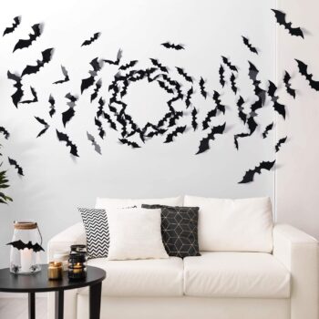 Coogam 60PCS Halloween Bats Decoration, 4 Different Sizes Realistic PVC Black 3D Scary Bat Sticker for Home Decor DIY Wall Decal Bathroom Indoor Hallowmas Party Supplies