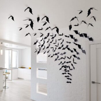 Coogam 60PCS Halloween Bats Decoration, 4 Different Sizes Realistic PVC Black 3D Scary Bat Sticker for Home Decor DIY Wall Decal Bathroom Indoor Hallowmas Party Supplies