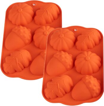 Fall Baking Molds Silicone Pumpkin Mold, 2 Pack Leaves Mold Fall Muffin Cakelet Pan Thanksgiving Cake Mold for Cupcake Chocolate Candy Baking Autumn Cake Decoration Fondant