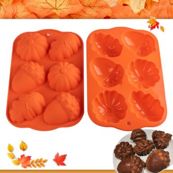 Fall Baking Molds Silicone Pumpkin Mold, 2 Pack Leaves Mold Fall Muffin Cakelet Pan Thanksgiving Cake Mold for Cupcake Chocolate Candy Baking Autumn Cake Decoration Fondant