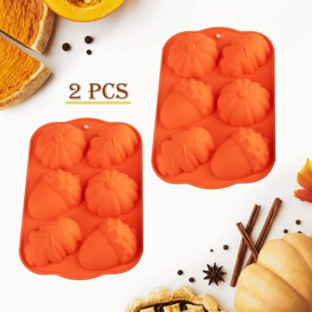 Fall Baking Molds Silicone Pumpkin Mold, 2 Pack Leaves Mold Fall Muffin Cakelet Pan Thanksgiving Cake Mold for Cupcake Chocolate Candy Baking Autumn Cake Decoration Fondant