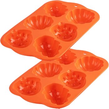 Fall Baking Molds Silicone Pumpkin Mold, 2 Pack Leaves Mold Fall Muffin Cakelet Pan Thanksgiving Cake Mold for Cupcake Chocolate Candy Baking Autumn Cake Decoration Fondant