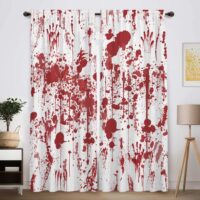 Funnytree Blood Window Curtain Bloody Horror Splatter Splashes Halloween Print Curtains Home Decor Rod Pocket Darkening Drapes for Bedroom Living Room 82 in x 84 in