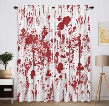 Funnytree Blood Window Curtain Bloody Horror Splatter Splashes Halloween Print Curtains Home Decor Rod Pocket Darkening Drapes for Bedroom Living Room 82 in x 84 in