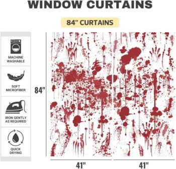 Funnytree Blood Window Curtain Bloody Horror Splatter Splashes Halloween Print Curtains Home Decor Rod Pocket Darkening Drapes for Bedroom Living Room 82 in x 84 in