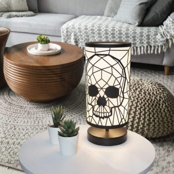 GAVIA Metallic Black Skull Lamp - Gothic Decor - Skull Decor - Gothic Lamp - Goth Room Decor - Skeleton Lamp - Gothic Home Decor - Goth Lamp - Unique Lamps - Gothic Bedroom Decor - Goth Decor