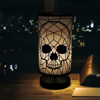 GAVIA Metallic Black Skull Lamp - Gothic Decor - Skull Decor - Gothic Lamp - Goth Room Decor - Skeleton Lamp - Gothic Home Decor - Goth Lamp - Unique Lamps - Gothic Bedroom Decor - Goth Decor