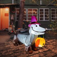 GOOSH 5Ft Halloween Inflatables Outdoor Decorations Skeleton Puppy Inflatable Yard Decoration with Build-in LEDs Blow Up Pumpkin for Halloween Party Indoor Outdoor Yard Garden