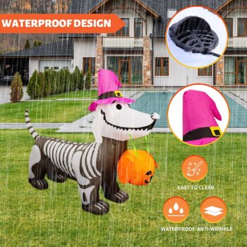 GOOSH 5Ft Halloween Inflatables Outdoor Decorations Skeleton Puppy Inflatable Yard Decoration with Build-in LEDs Blow Up Pumpkin for Halloween Party Indoor Outdoor Yard Garden