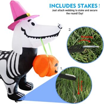 GOOSH 5Ft Halloween Inflatables Outdoor Decorations Skeleton Puppy Inflatable Yard Decoration with Build-in LEDs Blow Up Pumpkin for Halloween Party Indoor Outdoor Yard Garden