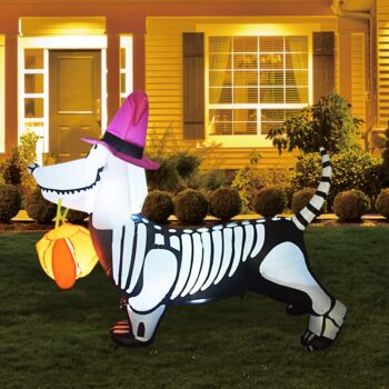 GOOSH 5Ft Halloween Inflatables Outdoor Decorations Skeleton Puppy Inflatable Yard Decoration with Build-in LEDs Blow Up Pumpkin for Halloween Party Indoor Outdoor Yard Garden