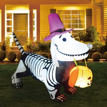 GOOSH 5Ft Halloween Inflatables Outdoor Decorations Skeleton Puppy Inflatable Yard Decoration with Build-in LEDs Blow Up Pumpkin for Halloween Party Indoor Outdoor Yard Garden