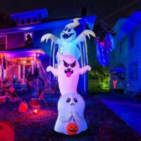 Goosh 10 FT High Halloween Inflatable Overlap Ghost Blow Up Yard Decoration Clearance with LED Lights Built-in for Holiday/Party/Yard/Garden