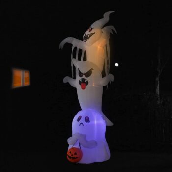 Goosh 10 FT High Halloween Inflatable Overlap Ghost Blow Up Yard Decoration Clearance with LED Lights Built-in for Holiday/Party/Yard/Garden