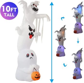 Goosh 10 FT High Halloween Inflatable Overlap Ghost Blow Up Yard Decoration Clearance with LED Lights Built-in for Holiday/Party/Yard/Garden