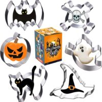 Halloween Cookie Cutters, 6 Pcs Biscuit Molds - Bat, Pumpkin, Ghost, Skull, Ghost Cat and Witch Hat Shapes for Halloween Party Treat, Decoration