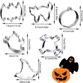 Halloween Cookie Cutters, 6 Pcs Biscuit Molds - Bat, Pumpkin, Ghost, Skull, Ghost Cat and Witch Hat Shapes for Halloween Party Treat, Decoration