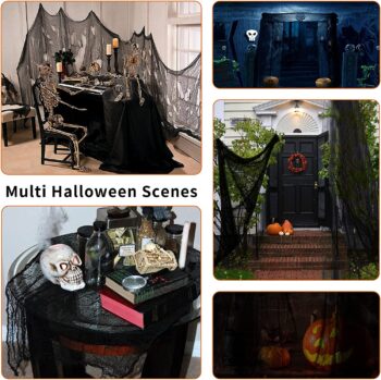 Yunfan 355" x 79" Halloween Creepy Cloth + Spider Web Halloween Decorations Outdoor Indoor Party Yard Spooky Backdrops Decor Supplies for Garden,Doorways,Haunted House,Windows,Home