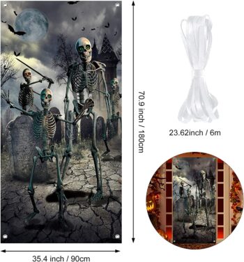 Halloween Door Cover Decorations Large Fabric Skeleton Door Cover Halloween Front Door Covering Scary Skull Backdrop Banner for Halloween Party ,Birthday Decoration(36"x 71")