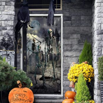 Halloween Door Cover Decorations Large Fabric Skeleton Door Cover Halloween Front Door Covering Scary Skull Backdrop Banner for Halloween Party ,Birthday Decoration(36"x 71")