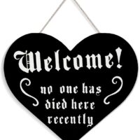 Halloween Door Decorations - Cute Halloween Welcome Sign for Front Door with Rope Hanger - Halloween Signs Wall Horror Decor - Aesthetic Gothic Home Decor - Sturdy Thick Wood Made 9.5'' X 8.5'' X 1''