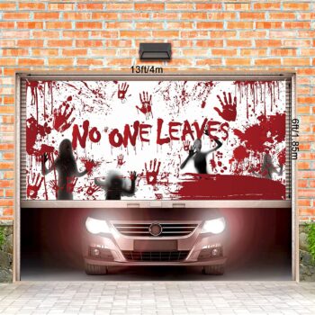 Halloween Garage Door Banner Cover with Grommets Halloween Decorations Set Bloody Backdrop Footprints Handprints Ghost Horror Birthday Decorations Halloween Party Decorations, 6 x 13ft (Horror Style)