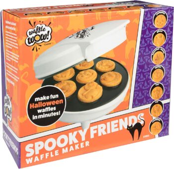 Halloween Mini Waffle Maker - 7 Different Spooky Designs, Make Breakfast Fun This Fall w/ Electric Nonstick Waffler Iron Featuring a Pumpkin Bat Ghost Spider & More, Special Holiday Breakfast for Kids