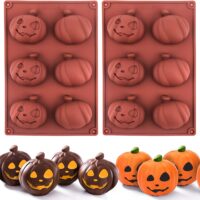 Halloween Molds Silicone for Hot Chocolate Bomb, 2 Pcs 6-Cavity Pumpkin Hot Cocoa Bomb Mold for Halloween Thanksgiving Fall Baking, Hot Chocolate Bombs, Cocoa Bomb, Cake Decoration, Jelly