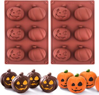 Halloween Molds Silicone for Hot Chocolate Bomb, 2 Pcs 6-Cavity Pumpkin Hot Cocoa Bomb Mold for Halloween Thanksgiving Fall Baking, Hot Chocolate Bombs, Cocoa Bomb, Cake Decoration, Jelly