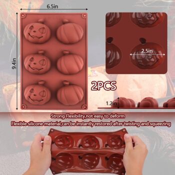 Halloween Molds Silicone for Hot Chocolate Bomb, 2 Pcs 6-Cavity Pumpkin Hot Cocoa Bomb Mold for Halloween Thanksgiving Fall Baking, Hot Chocolate Bombs, Cocoa Bomb, Cake Decoration, Jelly