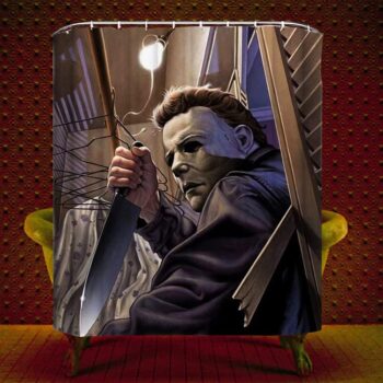 Halloween Shower Curtain Set for Bathroom- Scary Evil Killer Michael Myers, Horror Movie Themed Holiday Polyester Fabric Decoration with Hooks and Toilet Stickers, Christmas Party Decor 72x72