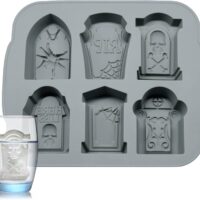 Halloween Silicone Ice Cube Trays RIP Gravestone Mold for Ice, Cake, Chocolate, Candy, Soap (6 Cavity,Gray)