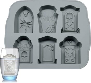 Halloween Silicone Ice Cube Trays RIP Gravestone Mold for Ice, Cake, Chocolate, Candy, Soap (6 Cavity,Gray)