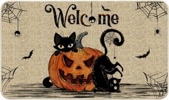 Hexagram Halloween Door Mats 17x29 Inch, Welcome Mats Outdoor, Halloween Cat Farmhouse Decor，Halloween Doormats for Front Door Decorations